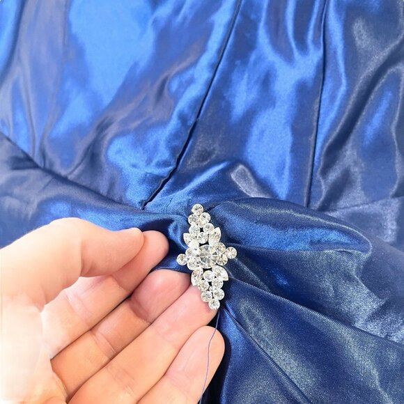 Jessica‎ McClintock Gunne Sax 90s Dress Blue Satin Ruched Strapless Rhinestone - Picture 6 of 10
